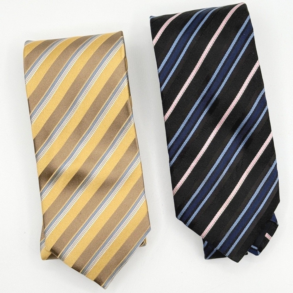 HUGO BOSS, Lot of 2,‎ Mens Repp Stripe Necktie Silk Made Italy Tie Blue, Yellow